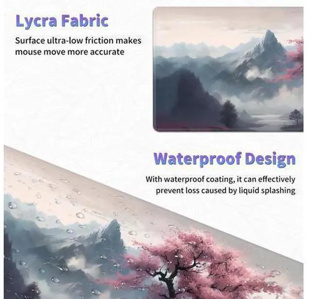 Alt view image 3 of 7 - Large Mouse Pad, Desk Mat, XL Gaming Keyboard Mat, Non-Slip Rubber Base, Full Extended Mousepad for Gaming Office Home, 31.5 X 11.8 Inch, Sakura Tree