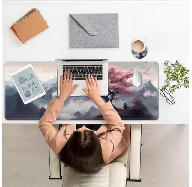 Alt view image 7 of 7 - Large Mouse Pad, Desk Mat, XL Gaming Keyboard Mat, Non-Slip Rubber Base, Full Extended Mousepad for Gaming Office Home, 31.5 X 11.8 Inch, Sakura Tree