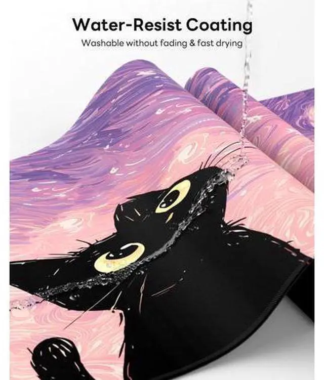 Alt view image 5 of 7 - XL Gaming Mouse Pad, 31.5x15.7'' Large Desk Mat with Anti-Slip Rubber Base & Stitched Edges for Gaming, Office, Home, Van Gogh Cat