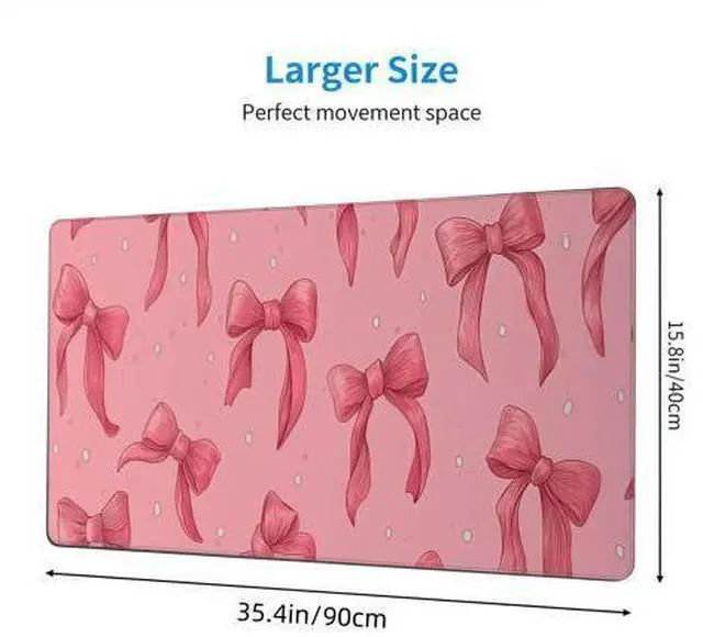 Alt view image 3 of 6 - Large Pink Mouse Pad with Bows, Non-Slip Desk Mat for Laptop PC, Gaming Mousepad, 35.4 x 15.7 inches