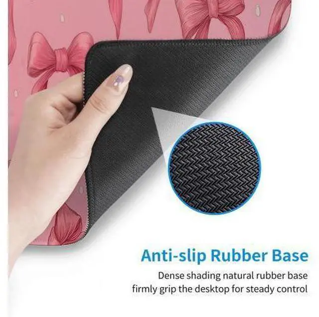 Alt view image 4 of 6 - Large Pink Mouse Pad with Bows, Non-Slip Desk Mat for Laptop PC, Gaming Mousepad, 35.4 x 15.7 inches