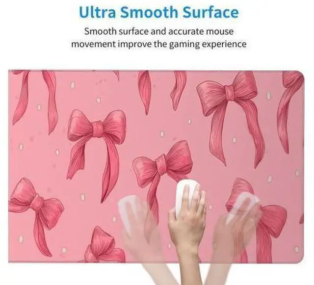 Alt view image 5 of 6 - Large Pink Mouse Pad with Bows, Non-Slip Desk Mat for Laptop PC, Gaming Mousepad, 35.4 x 15.7 inches