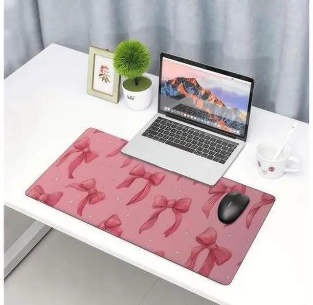 Alt view image 6 of 6 - Large Pink Mouse Pad with Bows, Non-Slip Desk Mat for Laptop PC, Gaming Mousepad, 35.4 x 15.7 inches