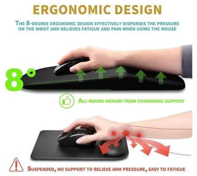 Alt view image 5 of 7 - Ergonomic Mouse Pad Wrist Support with Massage Design, Wrist Rest Pain Relief Mousepad with Memory Foam&Non-Slip PU Base, Mouse Pads for Wireless Mouse & Desk (12x8 inch,Black)