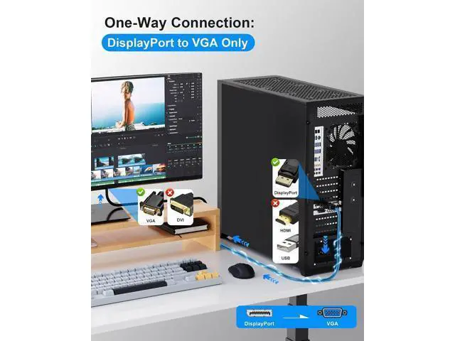 Alt view image 2 of 7 - 2 Pack DisplayPort to VGA Adapter 6ft 6 Feet DP to VGA Cable Connects DP from Desktop Laptop to Monitor or Projector with VGA Port Display Port to Vga Male to Male