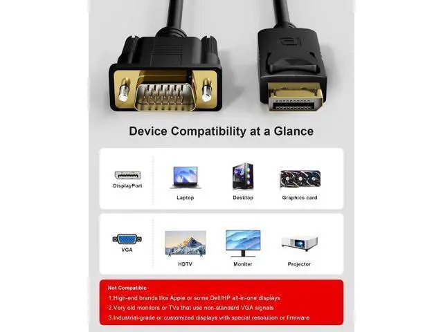 Alt view image 4 of 7 - 2 Pack DisplayPort to VGA Adapter 6ft 6 Feet DP to VGA Cable Connects DP from Desktop Laptop to Monitor or Projector with VGA Port Display Port to Vga Male to Male