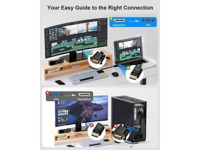 Alt view image 3 of 7 - 2 Pack DisplayPort to VGA Adapter 6ft 6 Feet DP to VGA Cable Connects DP from Desktop Laptop to Monitor or Projector with VGA Port Display Port to Vga Male to Male