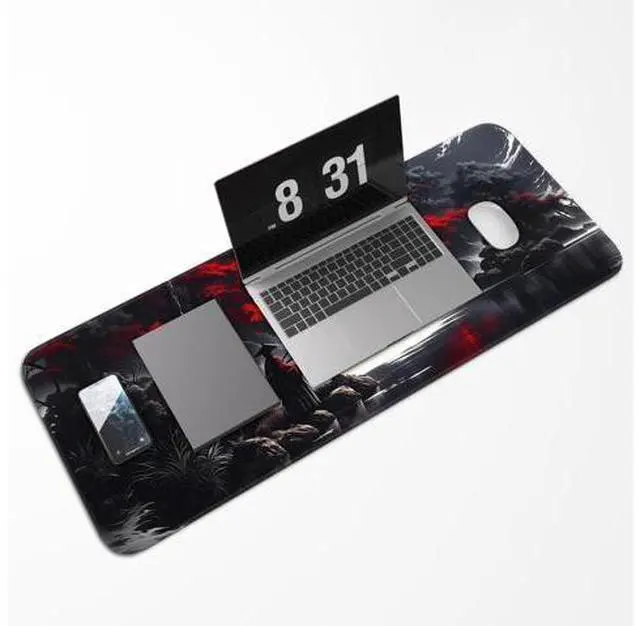 Alt view image 5 of 7 - Japanese Dark Red Moon Gaming Mouse Pad, Extended Mouse Pad with Non-Slip Base, Full Keyboard Pad with Stitched Edges, Large Desk Pad for Gaming, Office, Home 31.5 x 11.8 Inch