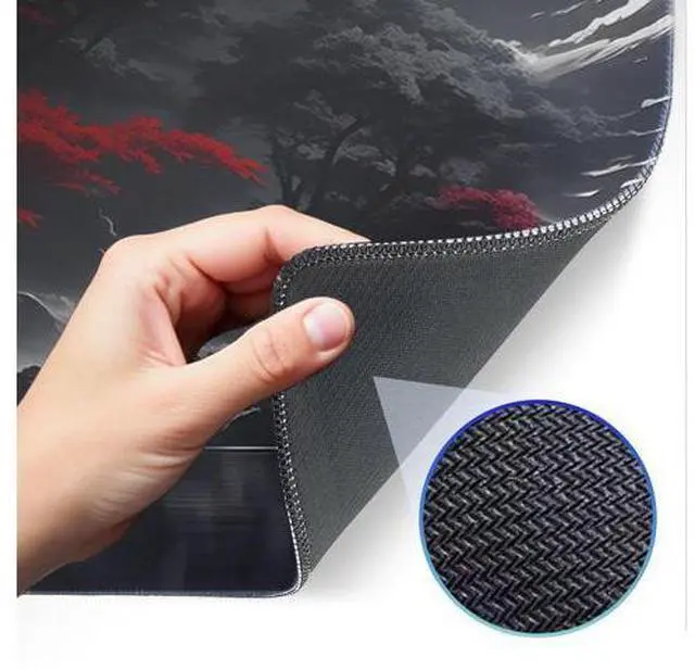 Alt view image 4 of 7 - Japanese Dark Red Moon Gaming Mouse Pad, Extended Mouse Pad with Non-Slip Base, Full Keyboard Pad with Stitched Edges, Large Desk Pad for Gaming, Office, Home 31.5 x 11.8 Inch