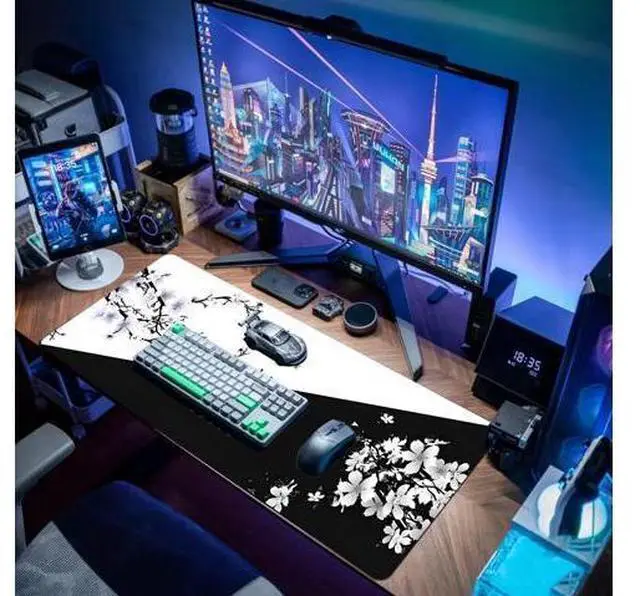 Alt view image 7 of 7 - Big Mouse Pad Large Mousepad Gaming Desk Pad Desk Mat Office Decor Accessories (Cherry Blossom in Ink)