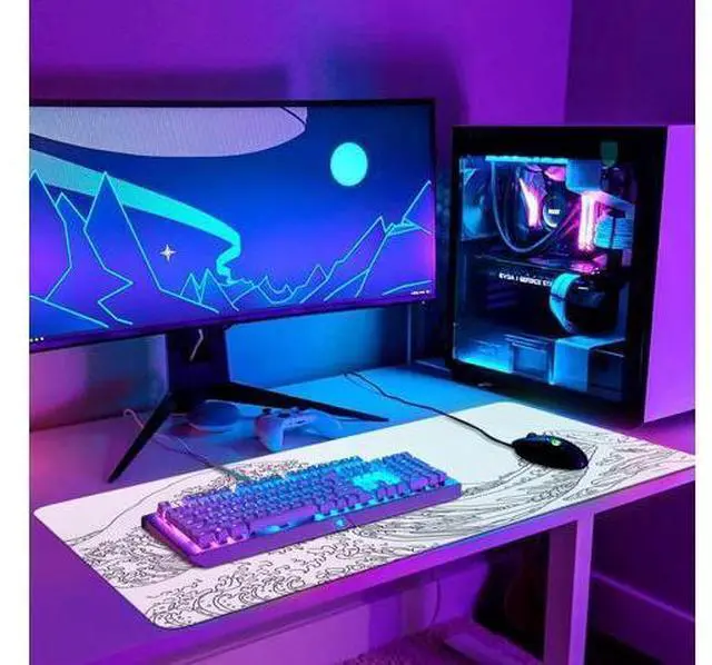 Alt view image 6 of 7 - White Mouse Pad, Extended Gaming Mouse Pad (35.4x15.7 in), Large Stable Rubber Base Mousepad with Stitched Edges, Keyboard Mouse Mat Desk Pad for Work, Game, Office, Home