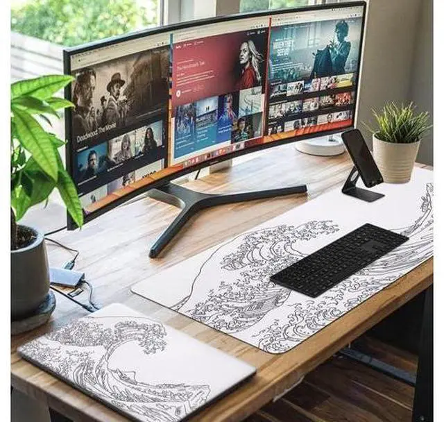 Alt view image 7 of 7 - White Mouse Pad, Extended Gaming Mouse Pad (35.4x15.7 in), Large Stable Rubber Base Mousepad with Stitched Edges, Keyboard Mouse Mat Desk Pad for Work, Game, Office, Home