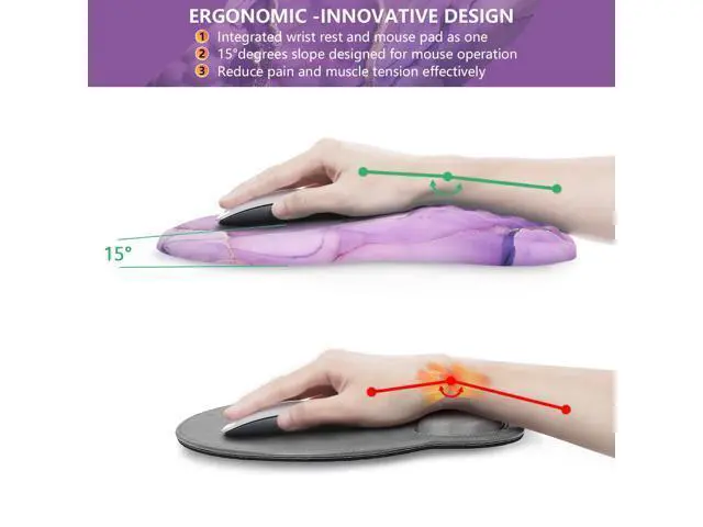 Alt view image 4 of 7 - Mouse Pad Wrist Support, Laokiiy Ergonomic Mouse Pad with Wrist Rest, Comfortable Computer Mouse Pad for Laptop, Pain Relief Mousepad with Non-Slip PU Base Purple