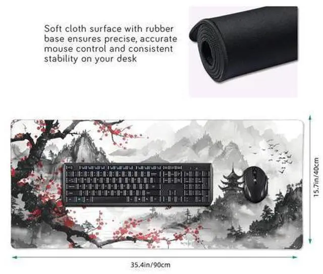 Alt view image 2 of 7 - 35.4 x 15.7 in, Waterproof XXL Large Mouse Pad for Desk, Extended Keyboard Mouse Mat for Computer Office, Big Laptop Mouse pad, Gaming Pc-Japanese Watercolor Cherry Blossom