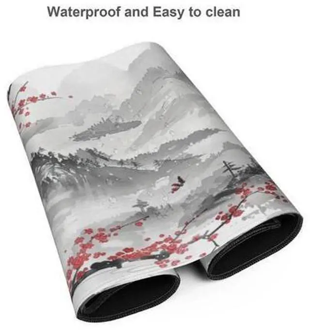 Alt view image 4 of 7 - 35.4 x 15.7 in, Waterproof XXL Large Mouse Pad for Desk, Extended Keyboard Mouse Mat for Computer Office, Big Laptop Mouse pad, Gaming Pc-Japanese Watercolor Cherry Blossom