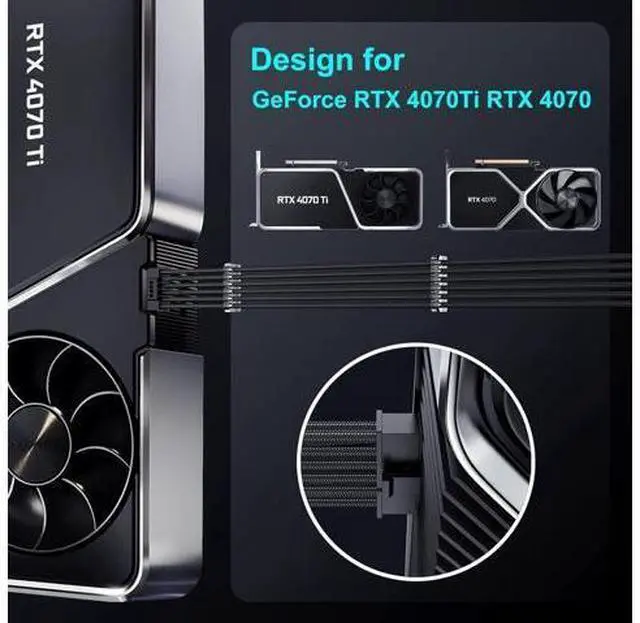 Alt view image 4 of 7 - Bangfun PCIE 5.0 16Pin GPU Power 12VHPWR Extension Cable, 16Pin(12+4) Male to 2X8Pin Female GPU Adapter Extender Cord Designed for Geforce RTX 4070 4070Ti Super 5090 5080 5070Ti-13Inch Black