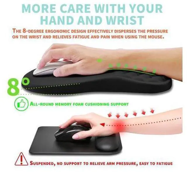 Alt view image 4 of 6 - Ergonomic Mouse Pad Wrist Support with Memory Foam Massage Bulge, Carpal Tunnel Pain Relief Mousepad Wrist Rest for Mouse(12x8 inch, Black)