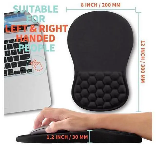 Alt view image 5 of 6 - Ergonomic Mouse Pad Wrist Support with Memory Foam Massage Bulge, Carpal Tunnel Pain Relief Mousepad Wrist Rest for Mouse(12x8 inch, Black)