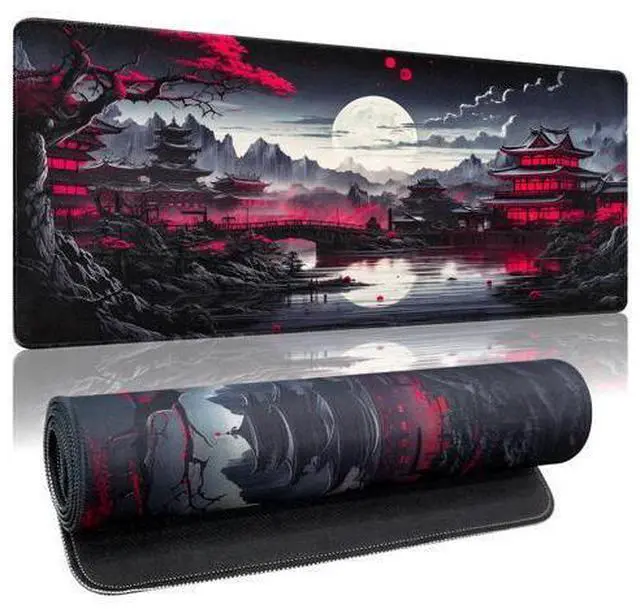 Main image of Anime Mouse Pad, 31.5 x 11.8" Large Mouse Pad for Desk, Expanded Black Gaming Mousepad with Stitched Edges, Non-Slip Japanese Dark Moon Keyboard Mat for Gaming Home Office