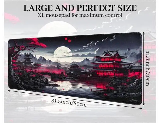 Alt view image 2 of 7 - Anime Mouse Pad, 31.5 x 11.8" Large Mouse Pad for Desk, Expanded Black Gaming Mousepad with Stitched Edges, Non-Slip Japanese Dark Moon Keyboard Mat for Gaming Home Office