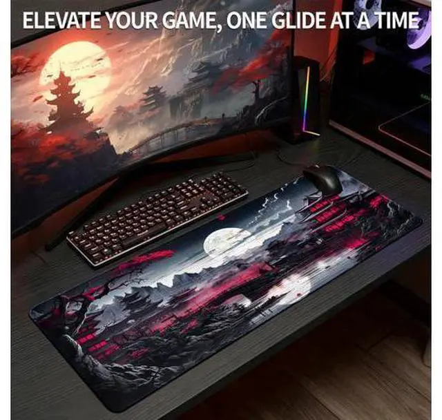 Alt view image 7 of 7 - Anime Mouse Pad, 31.5 x 11.8" Large Mouse Pad for Desk, Expanded Black Gaming Mousepad with Stitched Edges, Non-Slip Japanese Dark Moon Keyboard Mat for Gaming Home Office