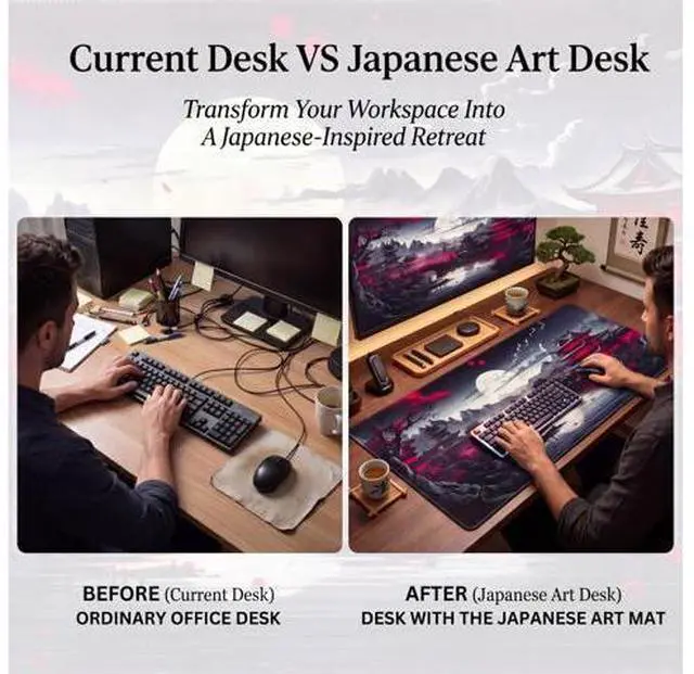 Alt view image 6 of 7 - Anime Mouse Pad, 31.5 x 11.8" Large Mouse Pad for Desk, Expanded Black Gaming Mousepad with Stitched Edges, Non-Slip Japanese Dark Moon Keyboard Mat for Gaming Home Office