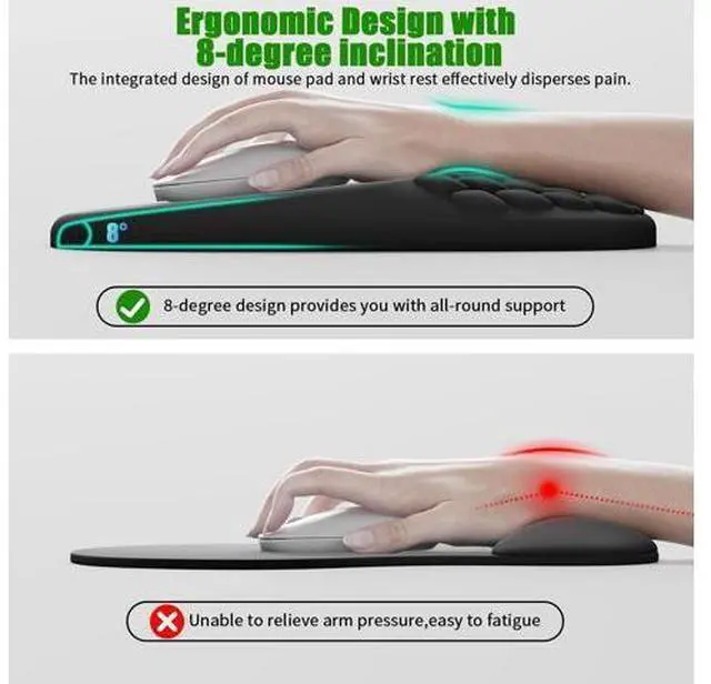 Alt view image 2 of 6 - Ergonomic Mouse Pad with Wrist Support, Wrist Rest Pain Relief Mousepad Memory Foam & Non-Slip PU Base for - Gaming, Office and Home (Black)
