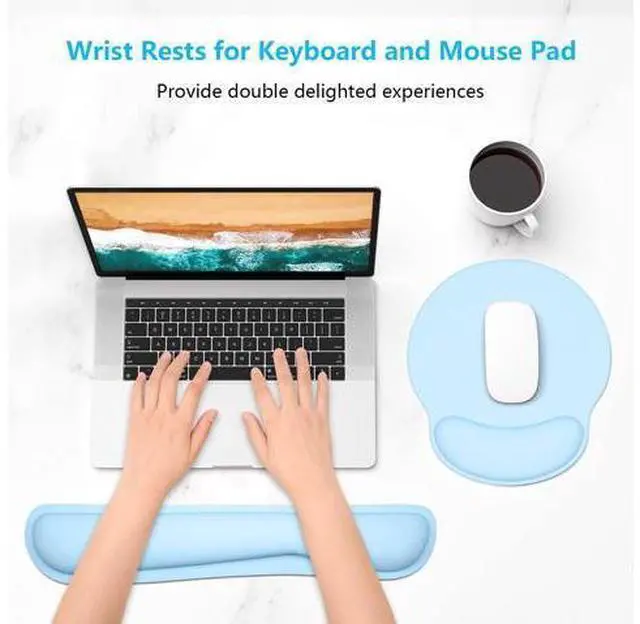 Alt view image 2 of 6 - Keyboard Wrist Rest and Mouse Pad with Wrist Support, Memory Foam Cushion for Keyboard and Mouse Set, Ergonomic Desktop Pad Rests with Non Slip Base for Easy Typing & Pain Relief, Sky Blue