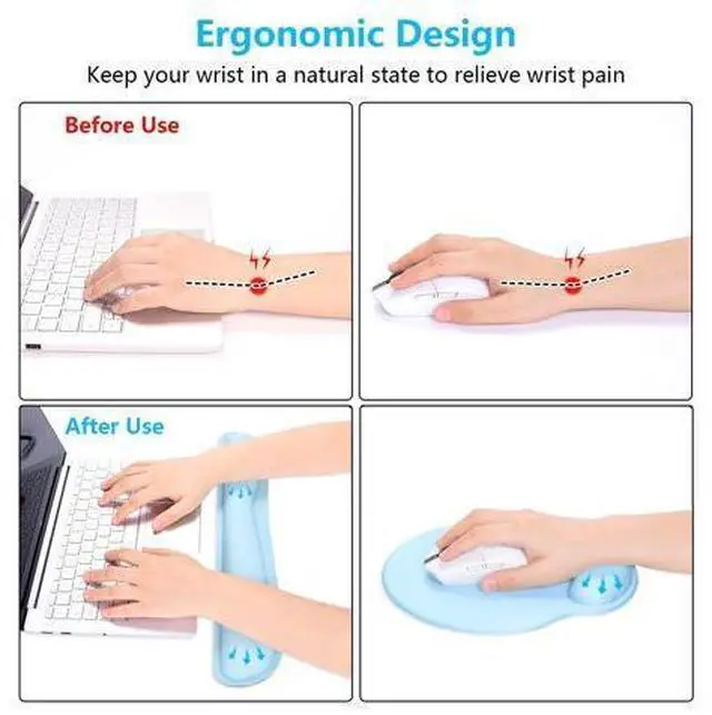 Alt view image 3 of 6 - Keyboard Wrist Rest and Mouse Pad with Wrist Support, Memory Foam Cushion for Keyboard and Mouse Set, Ergonomic Desktop Pad Rests with Non Slip Base for Easy Typing & Pain Relief, Sky Blue