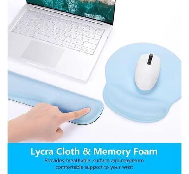 Alt view image 4 of 6 - Keyboard Wrist Rest and Mouse Pad with Wrist Support, Memory Foam Cushion for Keyboard and Mouse Set, Ergonomic Desktop Pad Rests with Non Slip Base for Easy Typing & Pain Relief, Sky Blue