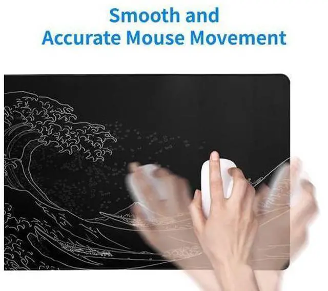 Alt view image 5 of 6 - \Japanese Sea Wave Large Mouse Pad, Anime Black Gaming, Extended Kanagawa Mat Desk Pad, 3mm Thick Long Non-Slip Rubber Base Mice Pad, 31.5 X 11.8 Inch