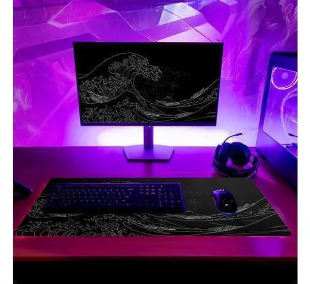 Alt view image 6 of 6 - \Japanese Sea Wave Large Mouse Pad, Anime Black Gaming, Extended Kanagawa Mat Desk Pad, 3mm Thick Long Non-Slip Rubber Base Mice Pad, 31.5 X 11.8 Inch