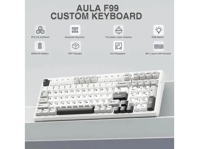 Alt view image 4 of 7 - wusu F99 Wireless Mechanical Keyboard,Tri-Mode BT5.0/2.4GHz/USB-C Hot Swappable Custom Keyboard,Pre-lubed Linear Switches,RGB Backlit Computer Gaming Keyboards for PC/Tablet/PS/Xbox