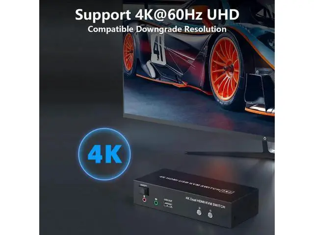 Alt view image 4 of 7 - wusu Dual Monitor KVM Switch HDMI 2 Port, 4K@60Hz KVM Switch 2 Monitors 2 Computers with Audio Microphone Output and 3 USB Ports, PC Dual Monitor Keyboard Mouse Switcher