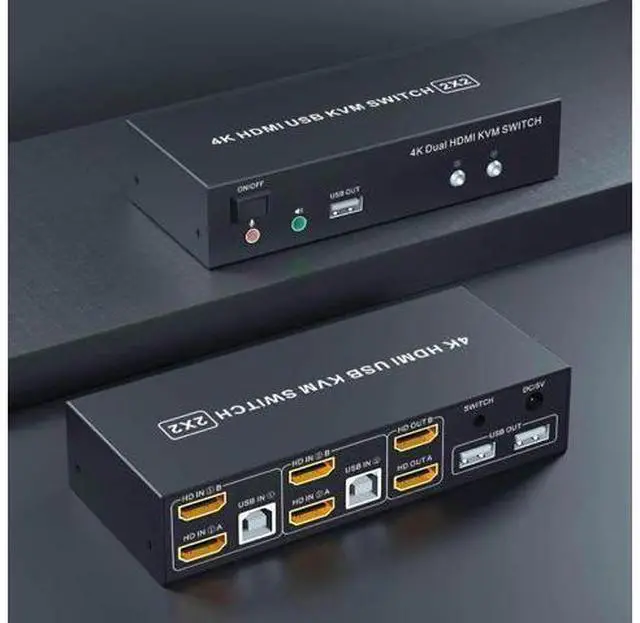 Main image of Dual Monitor KVM Switch HDMI 2 Port, 4K@60Hz KVM Switch 2 Monitors 2 Computers with Audio Microphone Output and 3 USB Ports, PC Dual Monitor Keyboard Mouse Switcher