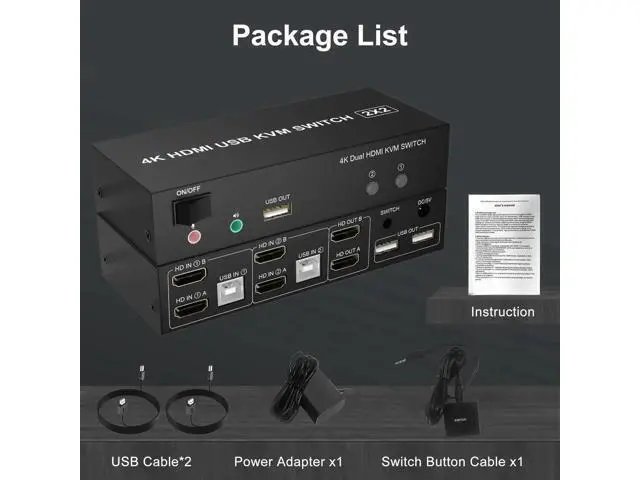Alt view image 5 of 7 - Dual Monitor KVM Switch HDMI 2 Port, 4K@60Hz KVM Switch 2 Monitors 2 Computers with Audio Microphone Output and 3 USB Ports, PC Dual Monitor Keyboard Mouse Switcher