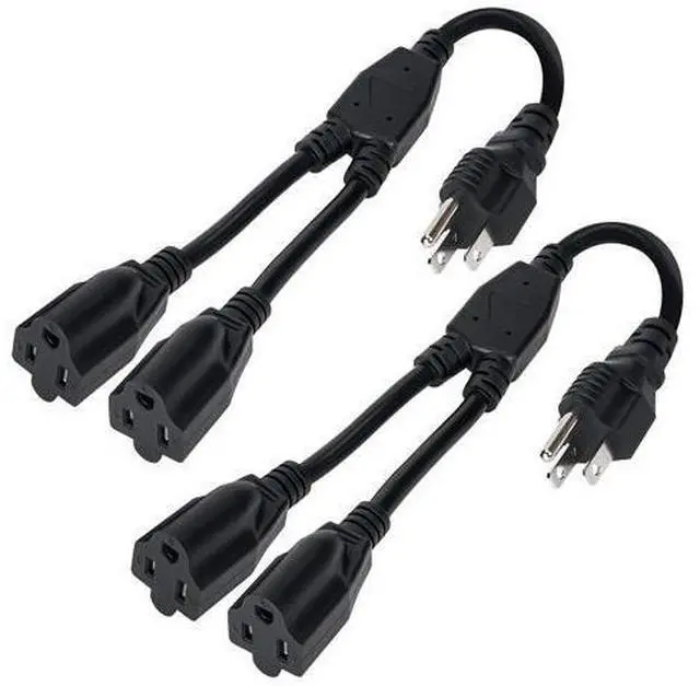 Main image of 3-Prong Y Splitter Power Extension Cord 1 FT/2 Pack, Straight Plug 1 to 2 Way Outlet Space Saver, Heavy Duty Weatherproof SJTW, 16AWG 13A, 5-15P Cable Extender for Indoor Outdoor-UL