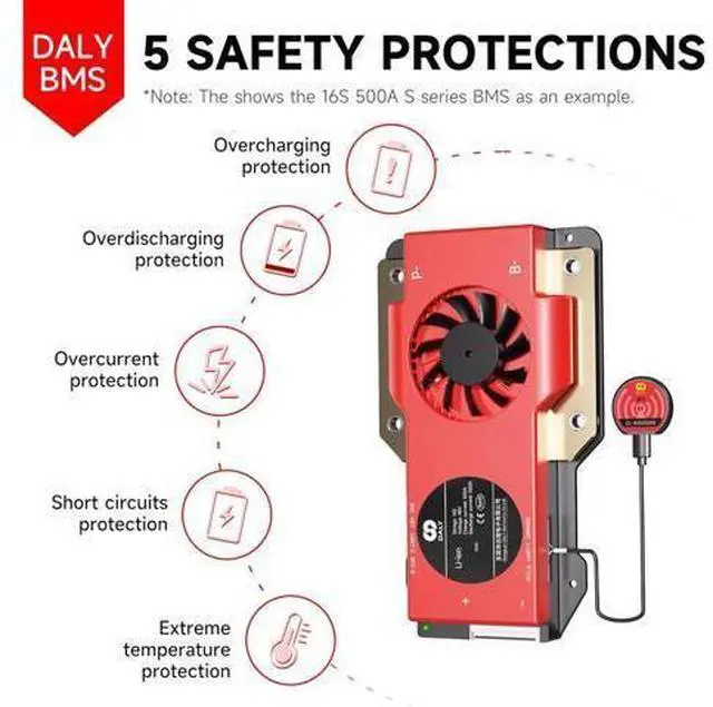Main image of DALY BMS 12V 4S 100A LiFePO4 - Placa inteligente de protección de batería Bluetooth para batería de litio de 12 voltios para motor de arrastre de caravana, estación de energía portátil