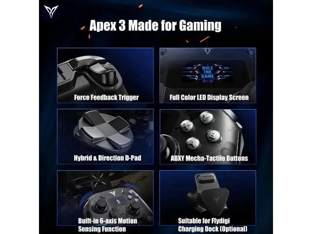 Alt view image 3 of 7 - wusu Apex 3 Elite Gaming Controller, Innovative Force Feedback Trigger, Full-Color LED Display Screen, Hybrid 8 Direction D-Pad, Multi-Platform Controller for PC, Android, IOS, TV Box Ect. Gray