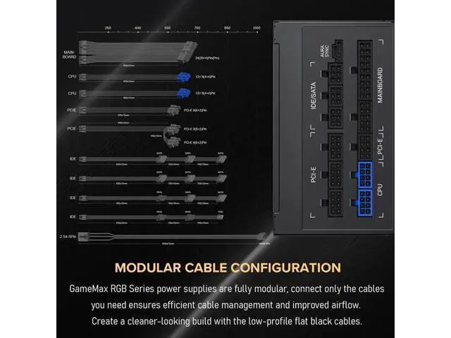 Alt view image 3 of 7 - Power Supply 850W Fully Modular 80+ Gold Certified with Addressable RGB Light - Vairous Color Mode, RGB-850W