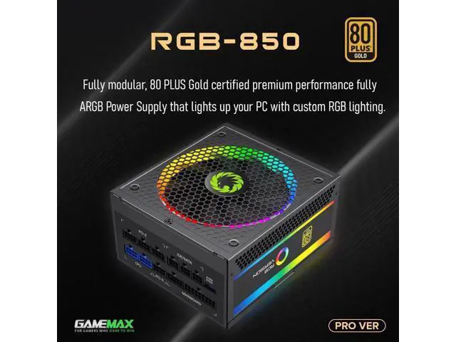 Alt view image 6 of 7 - Power Supply 850W Fully Modular 80+ Gold Certified with Addressable RGB Light - Vairous Color Mode, RGB-850W