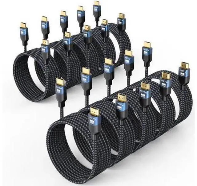 Main image of wusu 8K HDMI 2.1 Cables 10 FT 10-Pack, 48Gbps Ultra High Speed HDMI Braided Cord 10 Feet, 8K@60Hz, 4K@120Hz, HDCP 2.2&2.3, 3D, ARC/eARC, HDR10+ for Soundbar, TV, PS5/4, Xbox, Roku, Monitor, PC etc