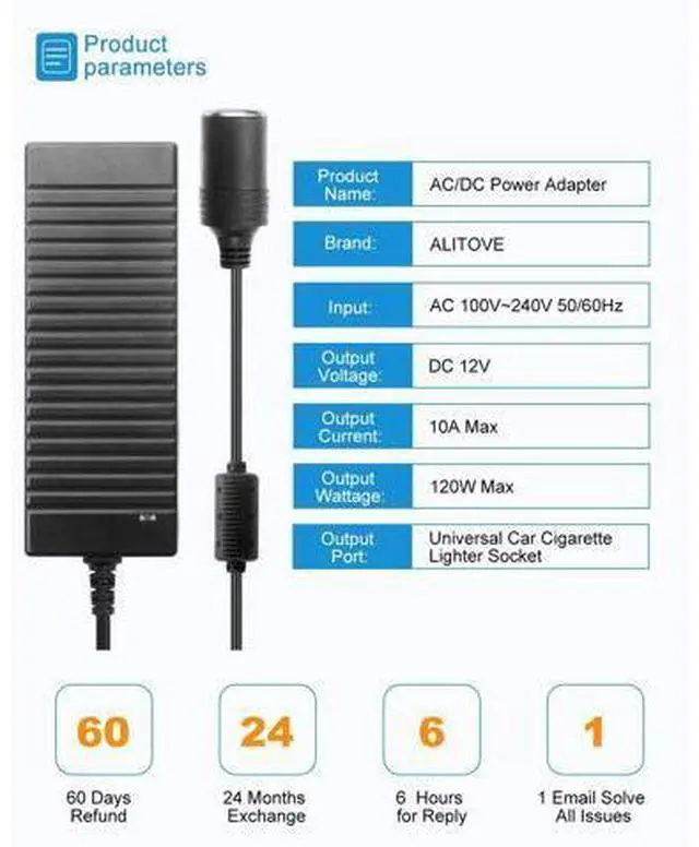 Alt view image 2 of 7 - AC to DC Converter 110V to 12V 10A 120W Power Supply Car Cigarette Lighter Adapter to Wall Plug AC to DC Adapter for Car Vacuum Cleaner Inflator Refrigerator Cooler and Other Car Devices