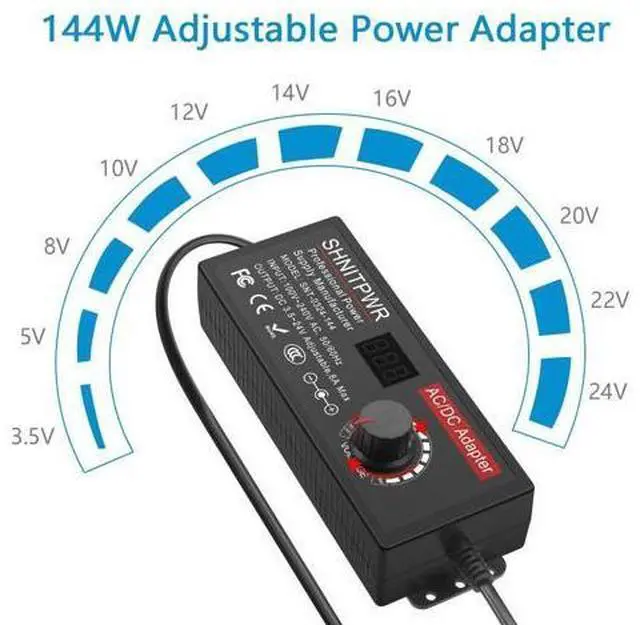 Alt view image 2 of 7 - Universal Power Supply DC 24V 12V 5V 6V 9V 14V 19V Adjustable AC/DC Adapter 100V~240V AC to DC Variable Power Converter Multi-Voltage 3.5V ~ 24V 6A 144W Power Adapter 14 Tips LCD Display