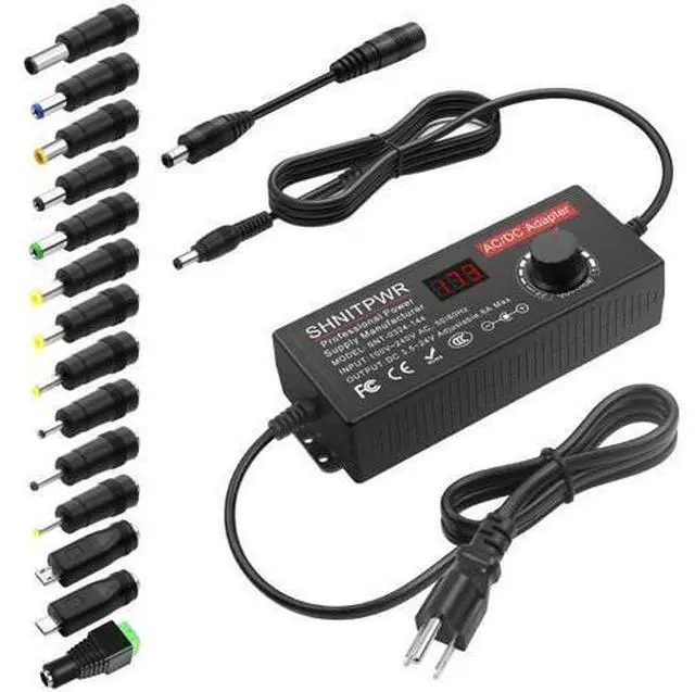 Main image of Universal Power Supply DC 24V 12V 5V 6V 9V 14V 19V Adjustable AC/DC Adapter 100V~240V AC to DC Variable Power Converter Multi-Voltage 3.5V ~ 24V 6A 144W Power Adapter 14 Tips LCD Display