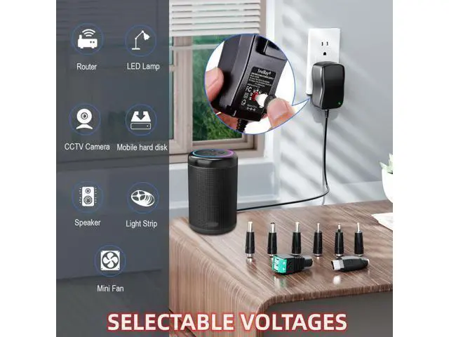 Alt view image 4 of 7 - 12V Power Supply Universal AC DC Adapter Charger with Adjustable Output 5V 9V 3V 6V 4.5V 7.5V 12 Volt 1A 1.5A 2A for LED Strip Light CCTV Camera BT Speaker GPS Webcam Router, 5 FT Cord, 30W