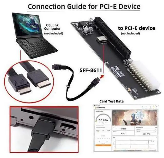 Alt view image 5 of 5 - NGFF OCuLink PCIe 4.0 PCI-Express SFF-8611 4i to OCuLink SFF-8611 Data Active Cable for eGPU SSD External Graphics Card 20cm