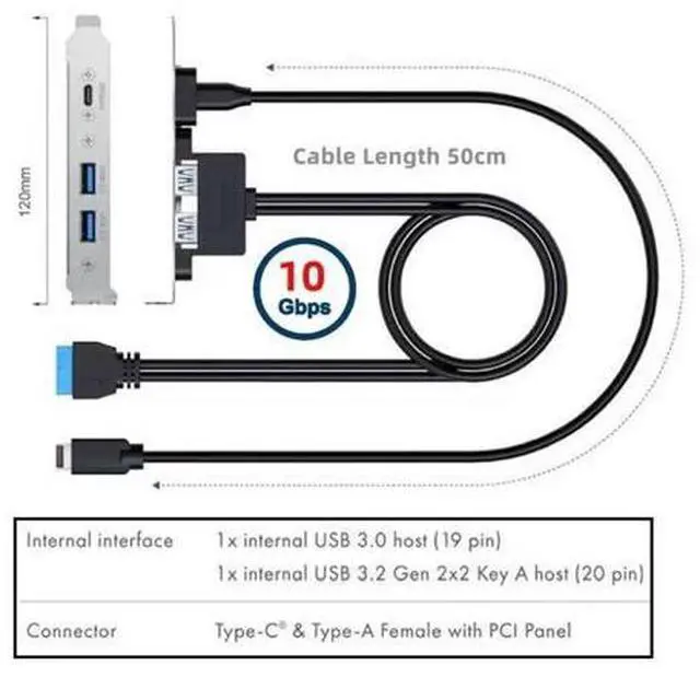 Alt view image 4 of 5 - chenyang USB 3.0 Front Panel Header 19/20Pin & Type-E to 2 USB 3.0 & USB C Female Chassis Back Panel Port Extension Cable with 12cm PCI-E Slot Bracket