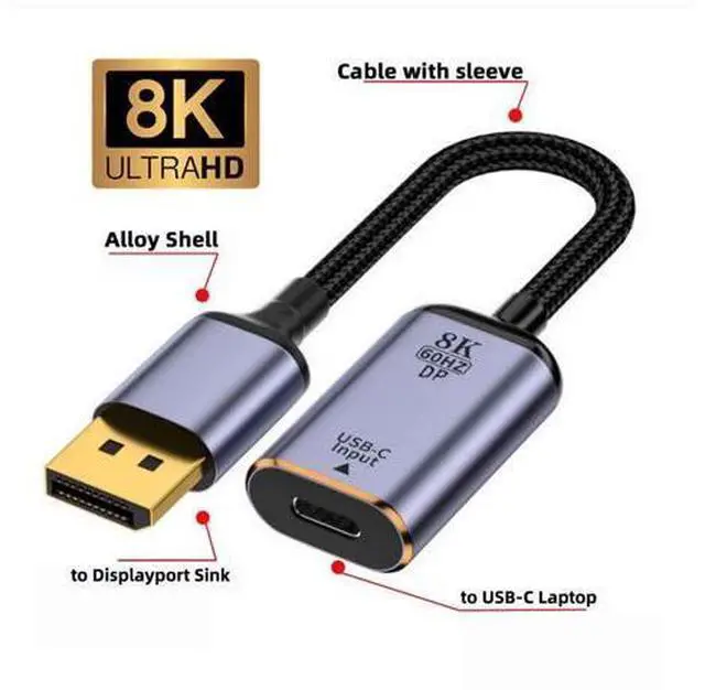 Alt view image 4 of 5 - chenyang USB C to Displayport Cable,USB Type C Female Input to Displayport 1.4 Male Output HDTV Cable 8K@60hz 4K@120hz for Tablet Phone Laptop