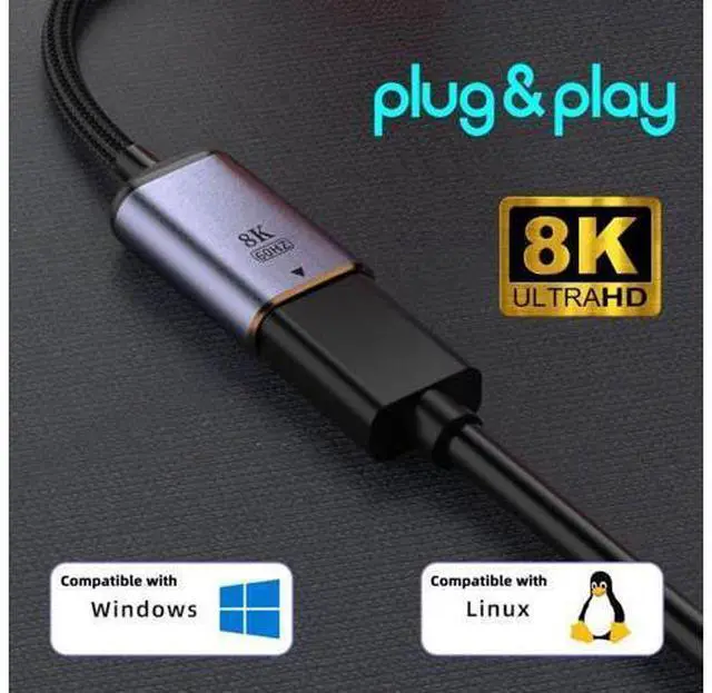 Alt view image 5 of 5 - chenyang USB C to Displayport Cable,USB Type C Female Input to Displayport 1.4 Male Output HDTV Cable 8K@60hz 4K@120hz for Tablet Phone Laptop